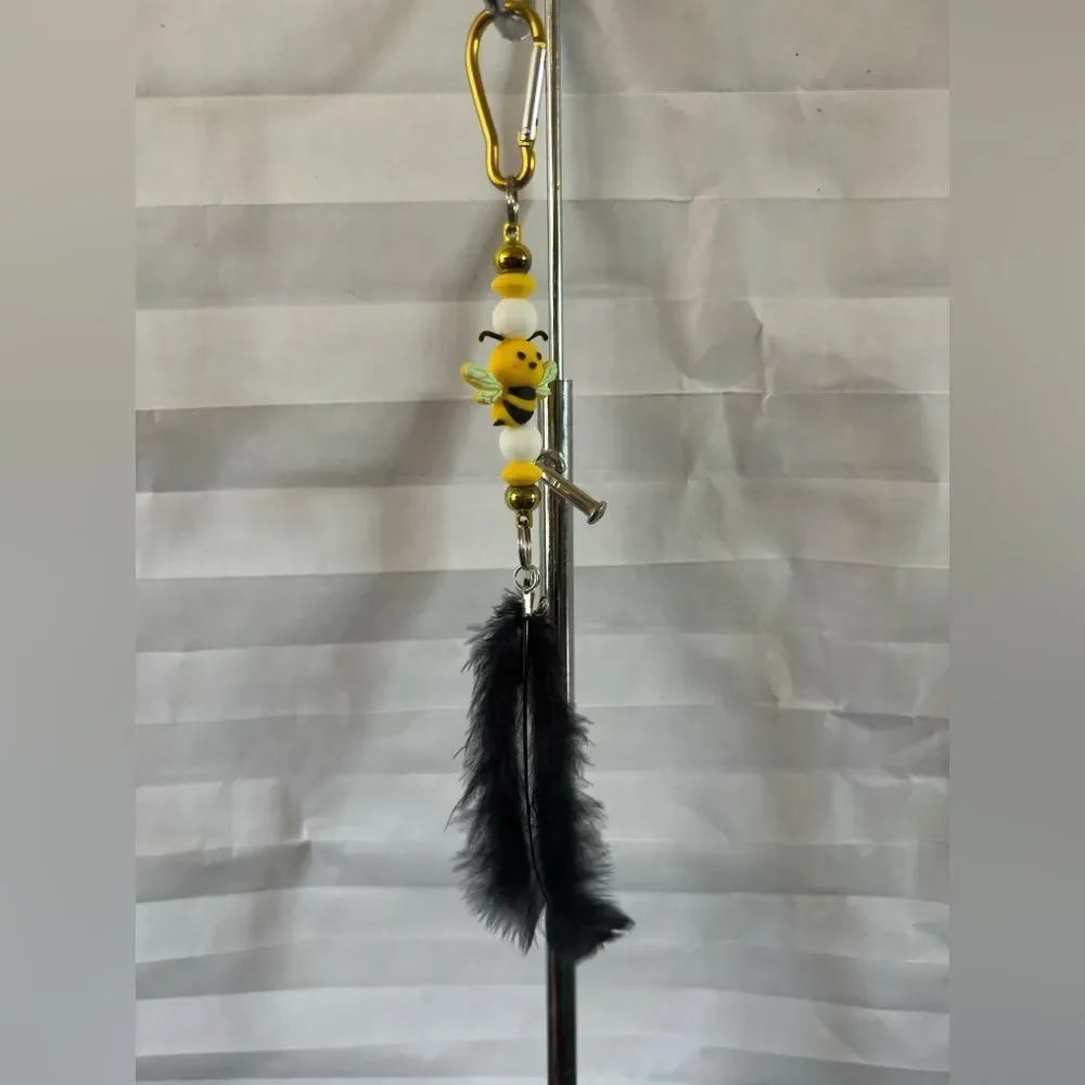 Handmade Bee Feather Clip Keychain | Bumblebee Theme Purse Charm Gift